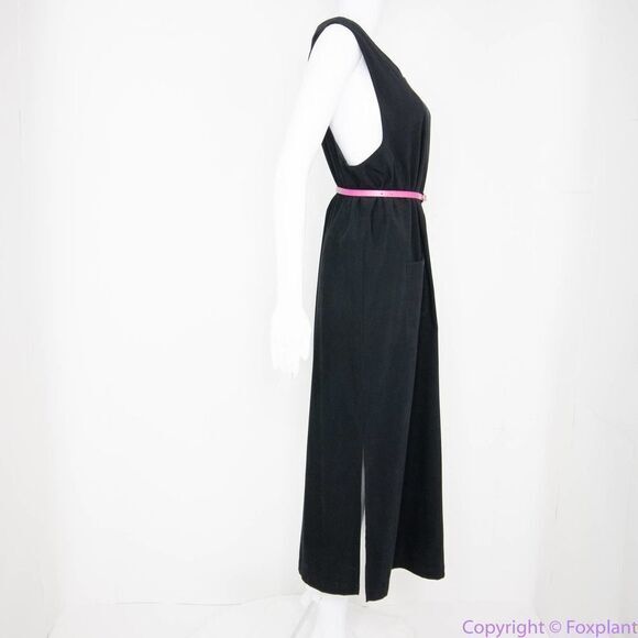 Talbots black sleeveless pockets maxi dress with button detail side slits, PL - Picture 10 of 16